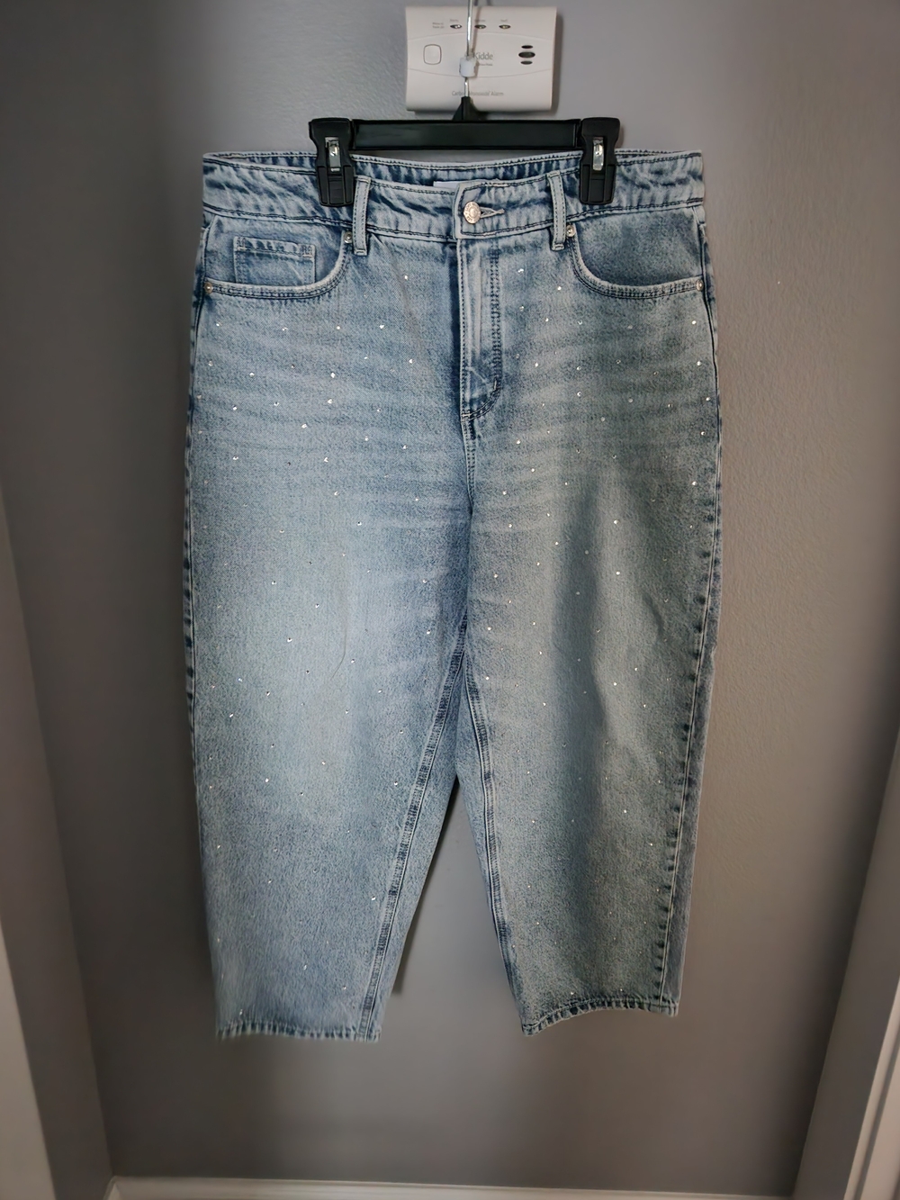 LOFT Light Blue Cropped High-Rise Jeans with Crystal Accents